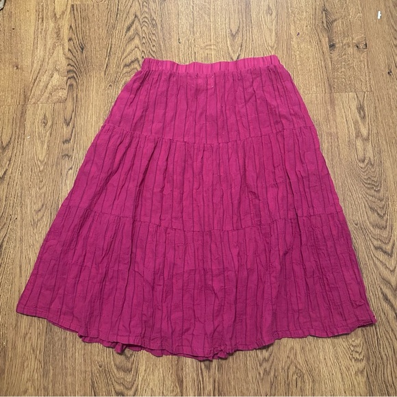 Pietsie Pink Midi Tiered A-Line Skirt size small cotton blend tiered side pocket - Picture 2 of 8